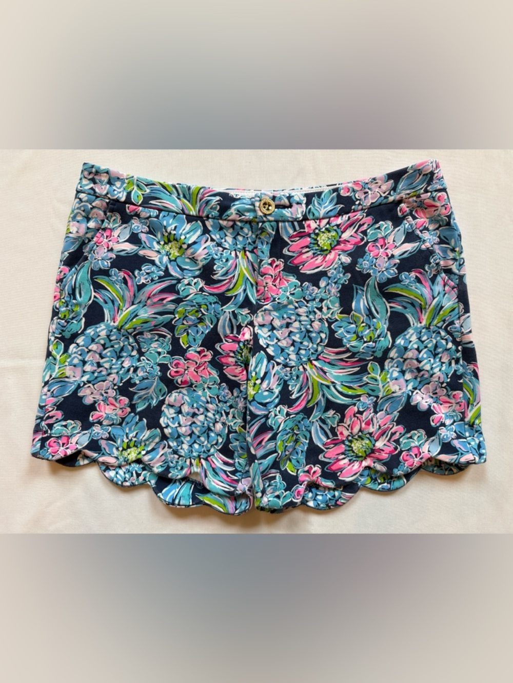 Lilly Pulitzer Buttercup Knit Shorts High Tide Navy Pineapple Paradise Size 12